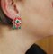 Earrings in 14K White Gold with Diamonds Green Agate and Red Coral Flowers 6