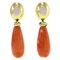 18K Yellow Gold Drop Earrings with Red Coral and White Diamonds, Image 1