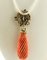 Engraved 14K White Gold Pendant with Orange Coral Diamonds and Pearls 3