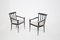 Italian Armchairs in Black Wood and White Leather, Set of 2 1