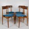 Scandinavian Teak and Velvet Chairs, 1950s, Set of 4 1