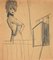 Figure féminine, dessin Original au crayon, milieu du 20e siècle 1
