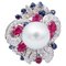 Anello in oro bianco 14 carati con perla dei mari del sud, rubini, zaffiri e diamanti, Immagine 1