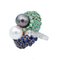 14 Karat White Gold Ring With White & Grey Pearl, Emeralds, Sapphires & Diamonds, Image 3