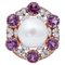 Anello in oro bianco e rosa 14kt con perla dei mari del sud, ametiste idrotermali e diamanti, Immagine 1