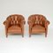 Antique Swedish Leather Club Armchairs, Set of 2 1
