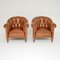 Antique Swedish Leather Club Armchairs, Set of 2, Image 1