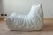 Set of White Leather Togo Lounge Chair and Pouf by Michel Ducaroy for Ligne Roset 5