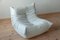 Set of White Leather Togo Lounge Chair and Pouf by Michel Ducaroy for Ligne Roset 3