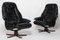 Danish Black Leather Recliner Swivel Chairs by Hjort Knudsen, Set of 2 2