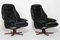 Danish Black Leather Recliner Swivel Chairs by Hjort Knudsen, Set of 2 1