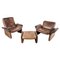 Vintage DS50 Leather Lounge Chairs and Ottoman from De Sede, 1970s, Set of 3 1