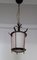 Mid-Century Ceiling Lamp with Black Painted Metal Mount, Red Trim Rods, Brass Finials & White Opaque Glass, 1950s, Image 3