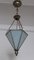Art Deco Ceiling Lamp with Hexagonal Bluish Tinted Relief Glass Shade, Nickel Mount & Nickel Chain, 1930s, Image 3
