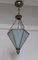 Art Deco Ceiling Lamp with Hexagonal Bluish Tinted Relief Glass Shade, Nickel Mount & Nickel Chain, 1930s 2