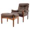 Swedish Leather Lounge Chair and Stool from Göte Möble, 1970s, Set of 2, Image 1