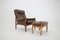 Swedish Leather Lounge Chair and Stool from Göte Möble, 1970s, Set of 2, Image 2