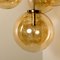 Messing Kaskade Deckenlampe mit sieben mundgeblasenen Kugeln von Glashütte Limburg 4
