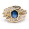 Vintage Yellow Gold Ring with Central Sapphire and Diamonds, 1970s 1