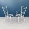 Mid-Century Italian Garden Chairs & Table in White Wrought Iron, Glass & Fabric, 1960, Set of 5 3