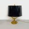 Mid-Century Italian Brass Table Lamps with Glossy Black Lampshades, 1940s, Set of 2 4