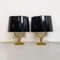 Mid-Century Italian Brass Table Lamps with Glossy Black Lampshades, 1940s, Set of 2 1