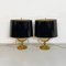 Mid-Century Italian Brass Table Lamps with Glossy Black Lampshades, 1940s, Set of 2 3