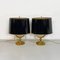 Mid-Century Italian Brass Table Lamps with Glossy Black Lampshades, 1940s, Set of 2, Image 3