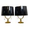 Mid-Century Italian Brass Table Lamps with Glossy Black Lampshades, 1940s, Set of 2 2