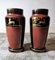 French Art Deco Black Opaline Glass Vases Hand Painted in Pure Gold, Set of 2 1