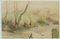 H. Christiansen, Paysage de ruisseau avec des saules près d'un pré de fruits tombés, 1917, Pencil 2