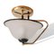 Portuguese Semi-Flush Mount Ceiling Lamp in Frosted Glass and Gold Toned Brass, 1970s 1