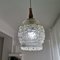 Mid-Century Portuguese Hanging Lamp in Clear Bubble Glass and Wood, 1960s 3