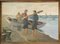 Dos pescadores con un barco y un mar, años 20, óleo sobre lienzo, enmarcado, Imagen 1
