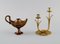 Oil Lamp and Four Candlesticks in Brass by Various Makers Including Quistgaard & Ystad Metall, Set of 5 3
