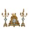 Triptych Clock in Gilded Bronze & Candle Holders, Set of 3 1