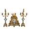 Triptych Clock in Gilded Bronze & Candle Holders, Set of 3, Image 1