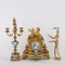 Triptych Clock in Gilded Bronze & Candle Holders, Set of 3 2