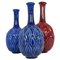 Mid-Century Blue and Red Peacock Vases by Sven Erik Skawonius for Upsala Ekeby, 1950s, Set of 3 1
