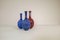 Mid-Century Blue and Red Peacock Vases by Sven Erik Skawonius for Upsala Ekeby, 1950s, Set of 3 3