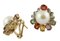 Boucles d'Oreilles Diamant, Saphir Multicolore, Perle et Or Rose, Set de 2 3