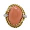 Orange Coral Button, Diamond & 18K Yellow Gold Dome Ring 1