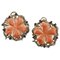 Red Coral Flower, Diamond, Blue Sapphire, 9K Rose Gold and Silver Earrings, Set of 2 1