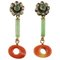 Diamond, Red Coral, Emerald, Jade, Rose Gold and Silver Earrings, Set of 2, Image 1