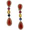 Boucles d'Oreilles en Diamant, Rubis, Saphir Jaune et Bleu, Goutte de Corail Rouge et Or 18K, Set de 2 1