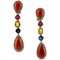 Diamond, Ruby, Yellow & Blue Sapphire, Red Coral Drop and 18K Gold Dangle Earrings, Set of 2 1