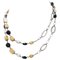 Pearl, Onyx, Orange Coral & Silver Multi-Strand Link Necklace 1