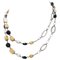Pearl, Onyx, Orange Coral & Silver Multi-Strand Link Necklace, Image 1