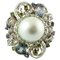 Anello da cocktail con diamante, smeraldo, zaffiro, perla dei mari del sud e oro a 14 carati, Immagine 1