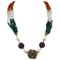 Collar de amatista, zafiro, rubí, esmeralda, plata, oro y piedra, Imagen 1